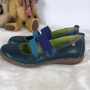 Jungla Made In Spain Blue and Green Leather Shoes with Elastic Straps